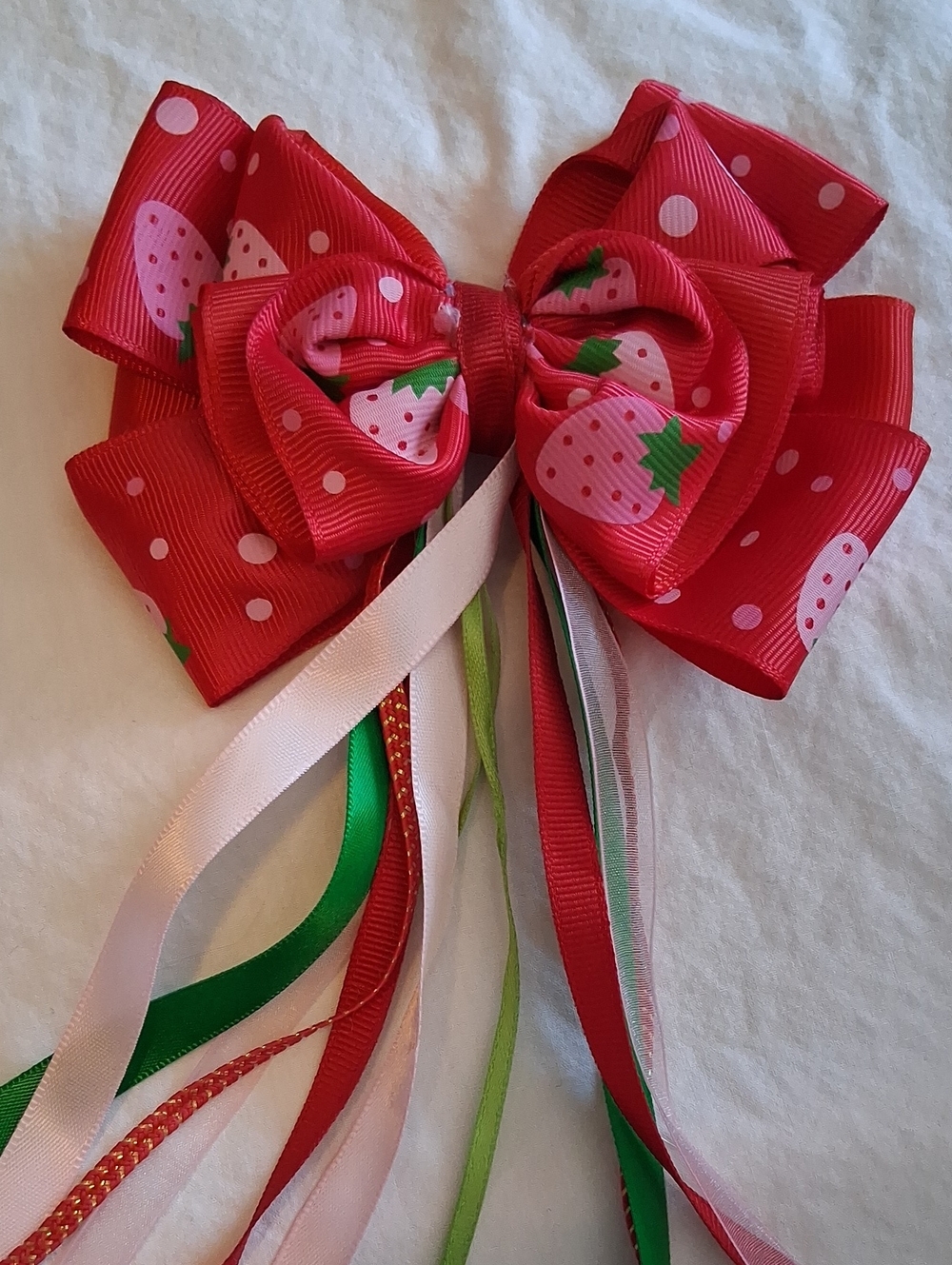 Girls Red Clip Strawberry Ribbon Hair Bow with Mixed Ribbons